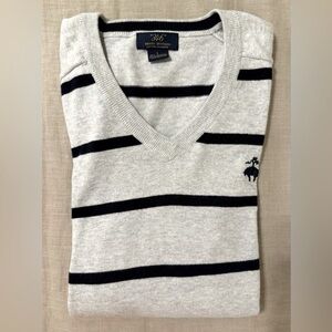 ($128) Brooks Brothers V-Neck Sweater (Size: Large / Color: Grey; Navy Stripes)